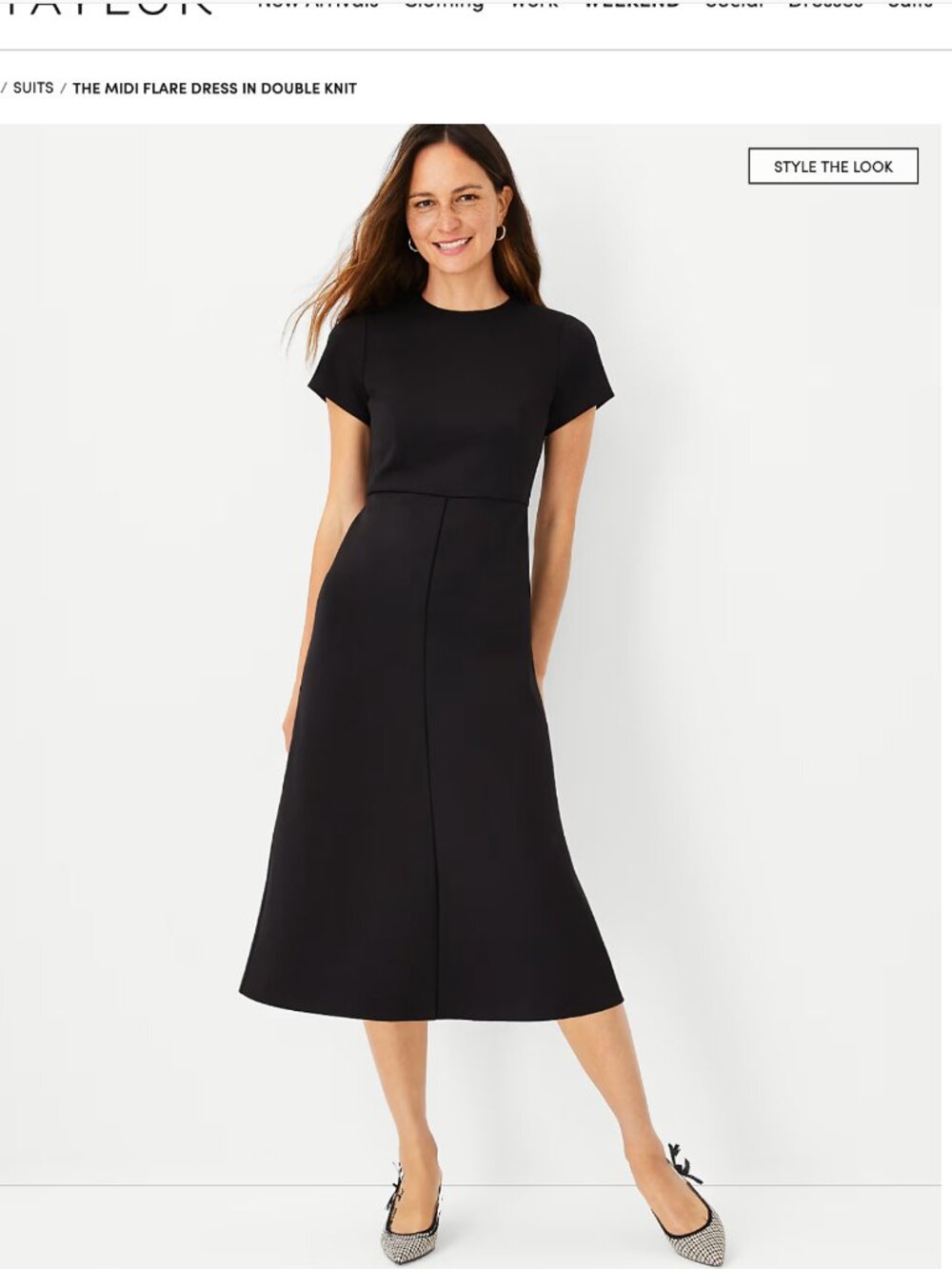 Ann Taylor The Midi Flare Dress in Double Knit Black Size 6